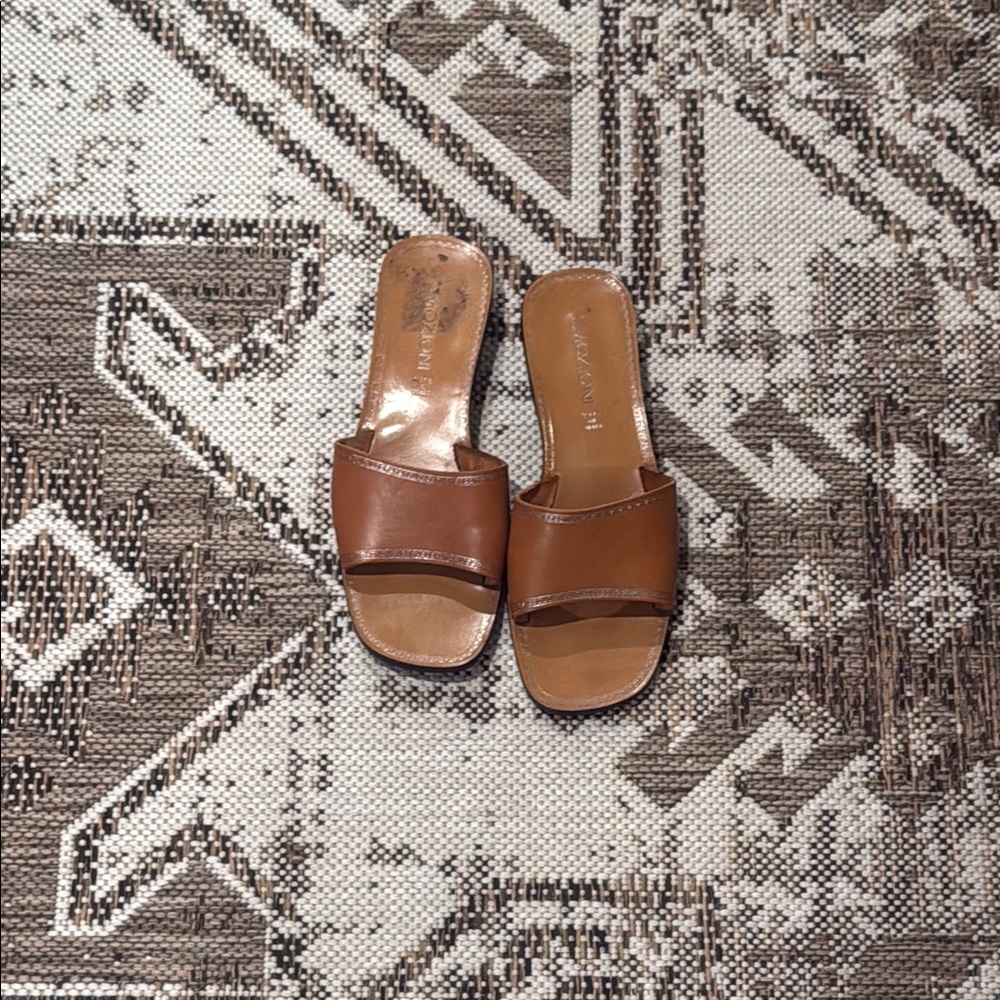 Brown Leather Slide Sandals made in Italy women’s size 10